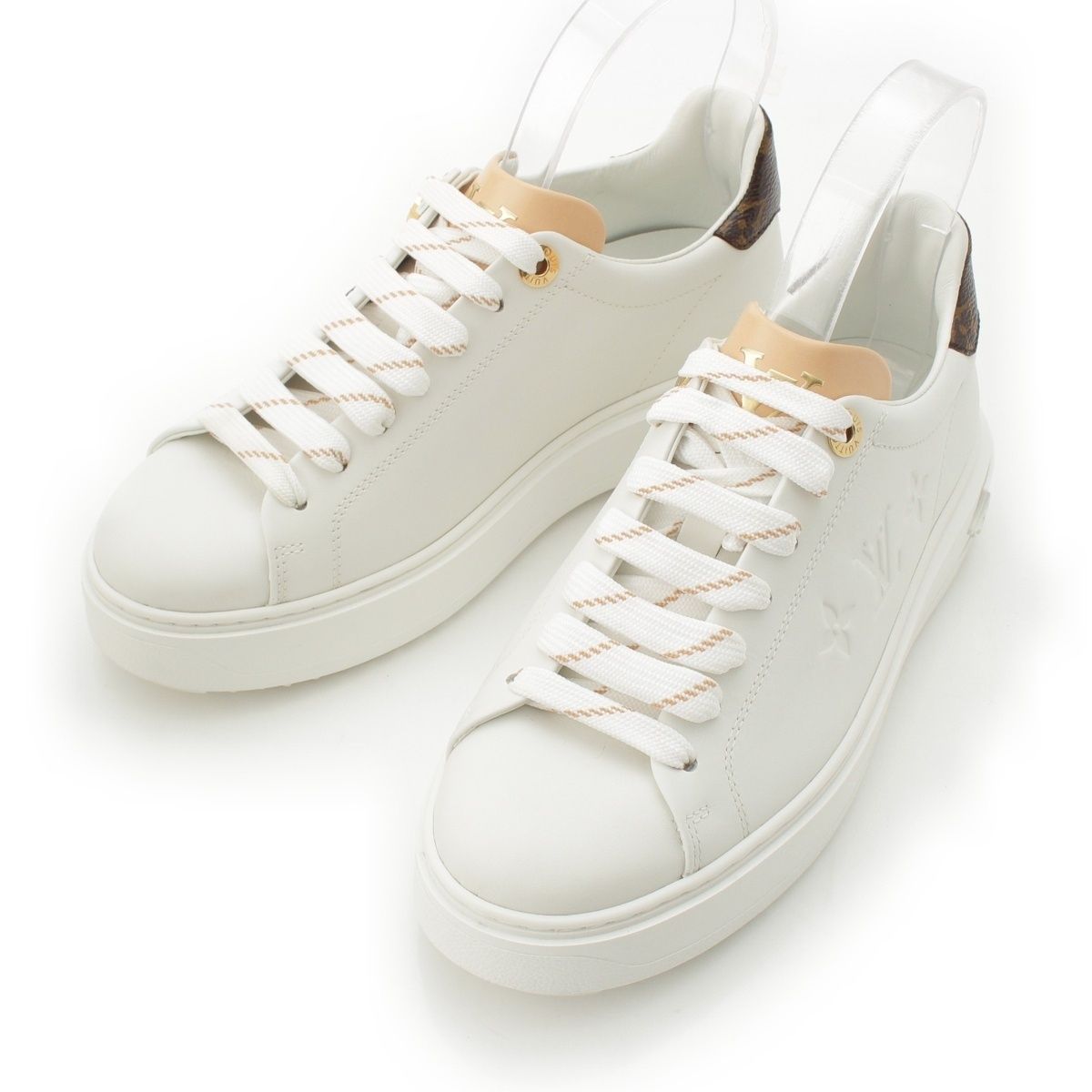 ルイヴィトン 22年 タイムアウトライン レザー モノグラム ロゴチャーム スニーカー FA1202 ホワイト 36