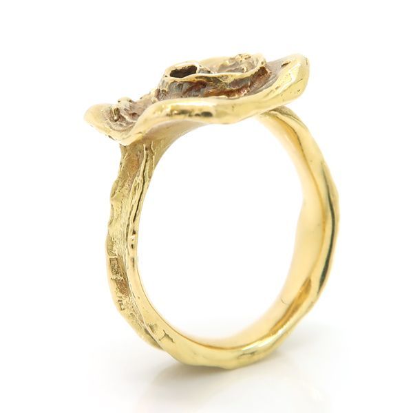 岩倉康二 K18 デザインリング 花 彫金 渦 11号 イエローゴールド