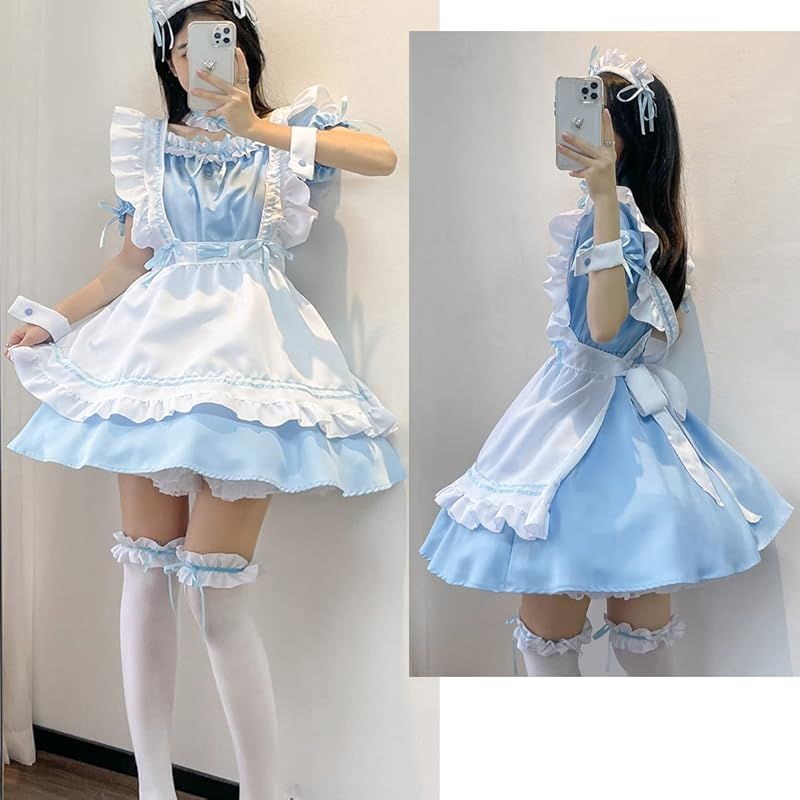 [FULINE] メイド 服 半袖 コスプレ 衣装 ロリータ 服 ロリータ ドレス COSPLAY LOLITA プリンセス ドレス フリル 大きいサイズ ブルー M 1