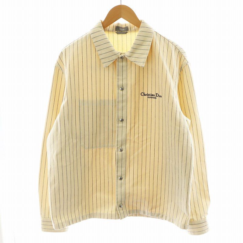ディオール Dior COUTURE OVER SHIRT クチュール オーバーシャツ 長袖 ストライプ柄 刺繍 コットン 48 M ベージュ /AN8 ST