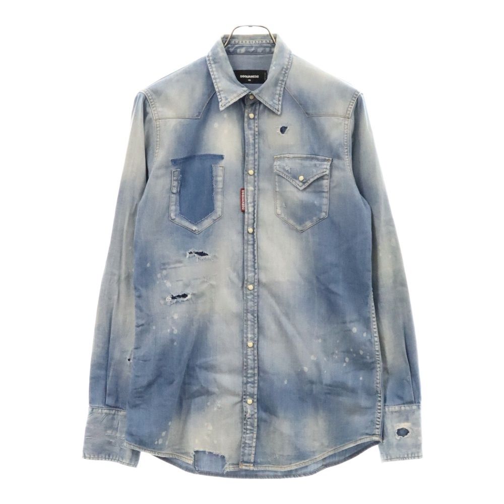 DSQUARED2 (ディースクエアード) 19SS Classic Western Shirt クラシック ウエスタン ダメージ 長袖シャツ インディゴ S74DM0225 S30341