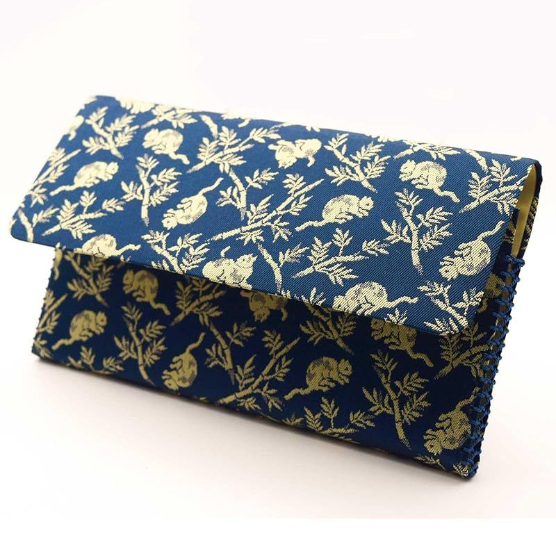 茶道具 懐紙入 和装小物 竹林猫繋文錦 紺 正絹 名物裂 龍村美術織物