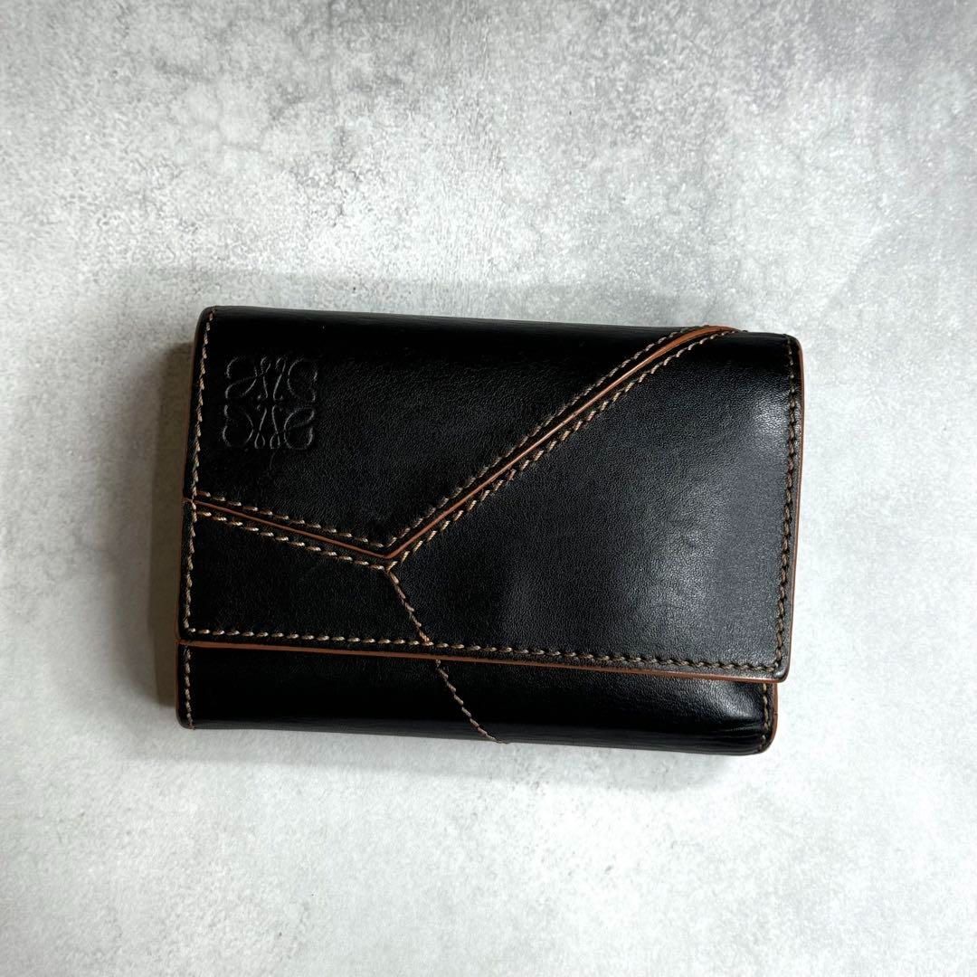 ロエベ （LOEWE） パズル ステッチ バーティカル ウォレット 三つ折り 財布 C510S33X01 ブラック（中古）