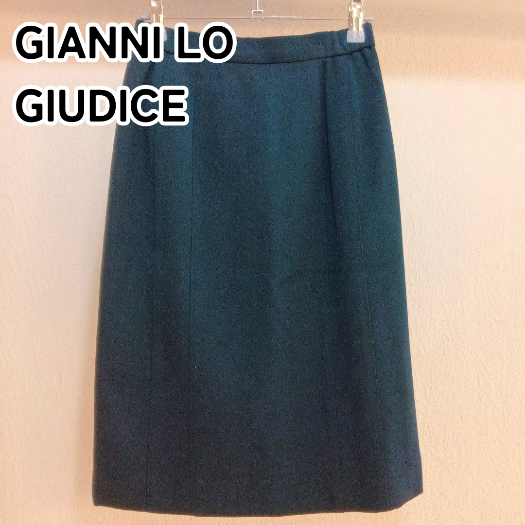 GIANNI LO GIUDICE ジャンニロジュディチェ 63-90 グリーン 緑 ウール100％ひざ丈タックスカート バックジップスカート