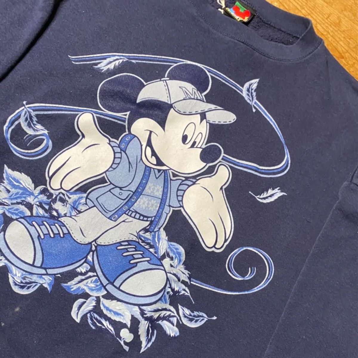 90's  Disney ミッキースウェットUSA古着トレーナーMickey ディズニーネイビー3XL