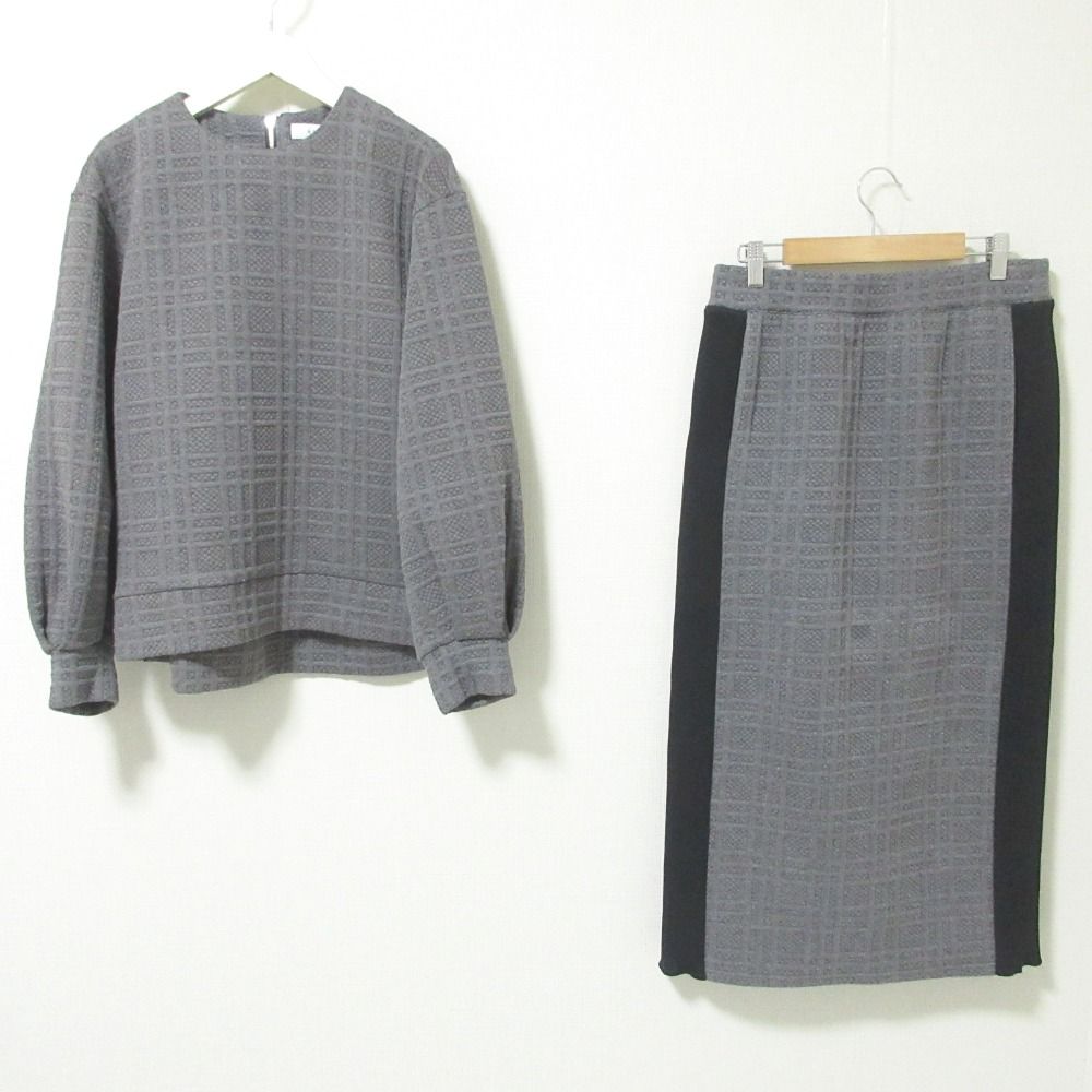 23AW ADORE アドーア Ｗジャガードジャージーカットソー＋スカート セットアップ 38 グレー レディース 古着