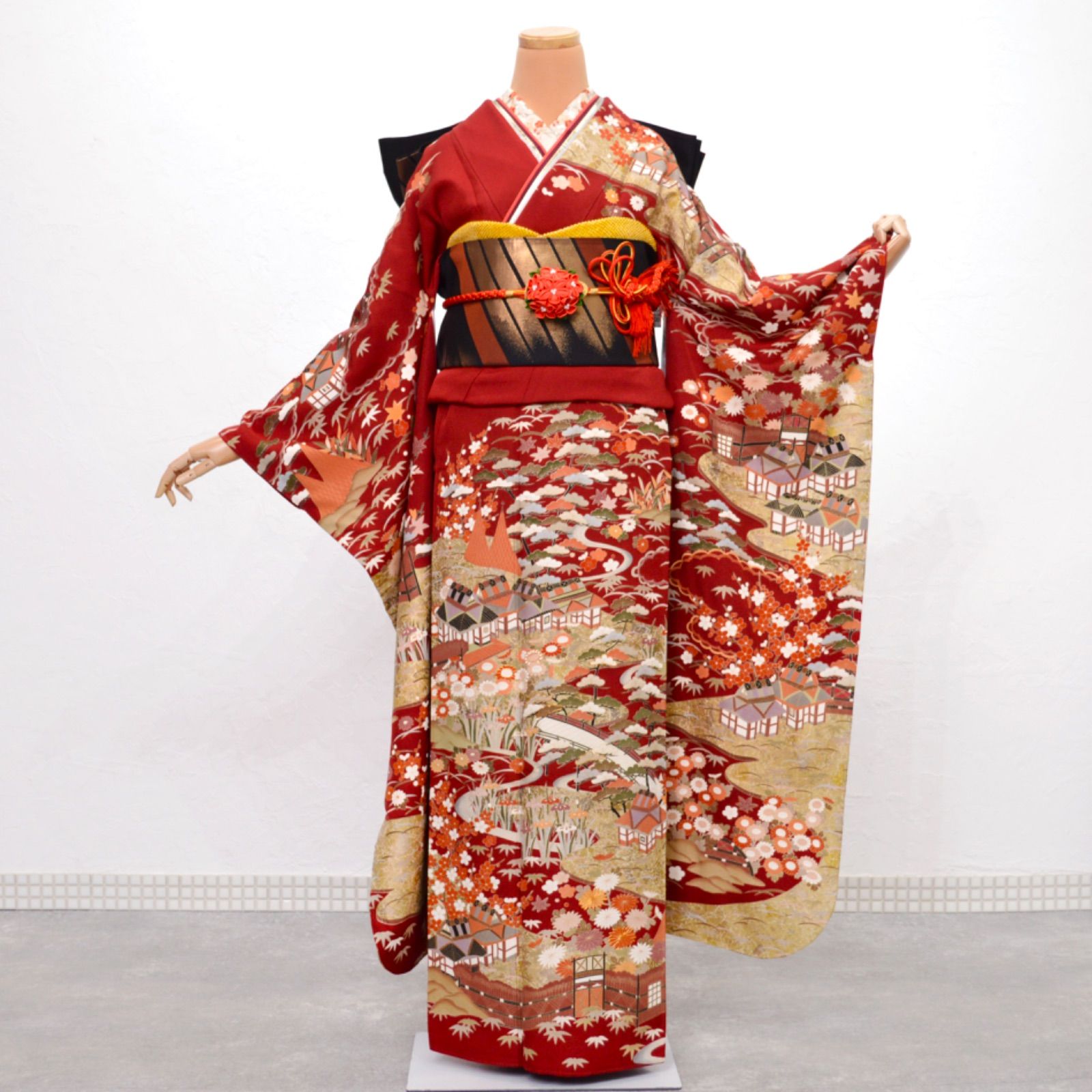 美品》正絹 振袖フルセット L〜LLサイズ 成人式 大正ロマン レトロ 金