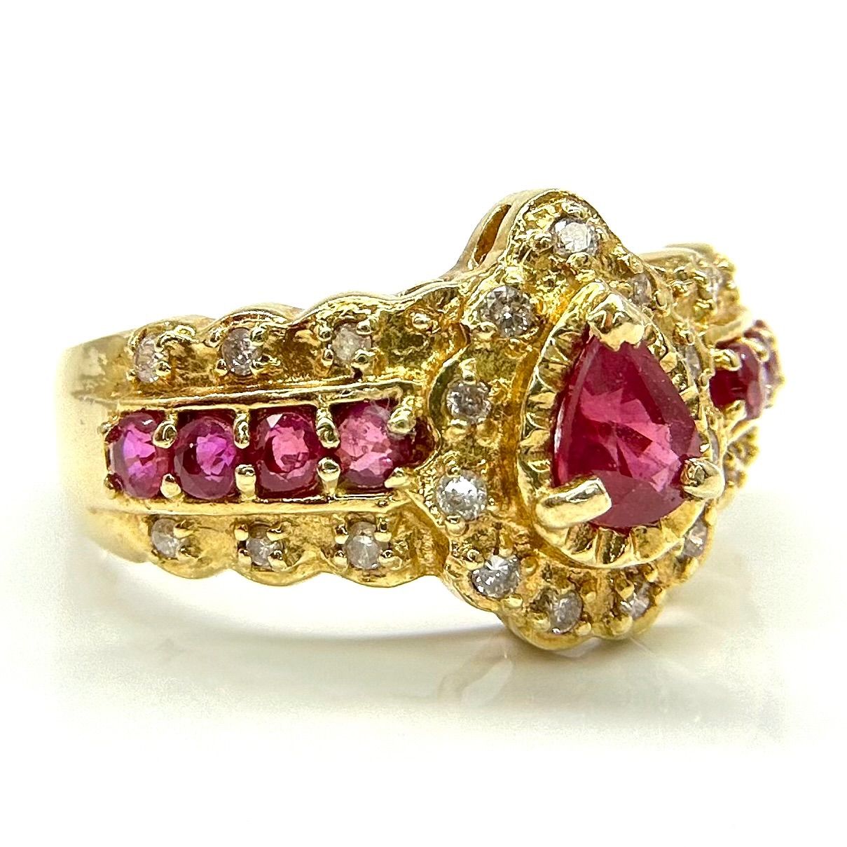 K18YG 750 ルビー 0.8ct ダイヤモンド 0.15ct ペアシェイプ リング 