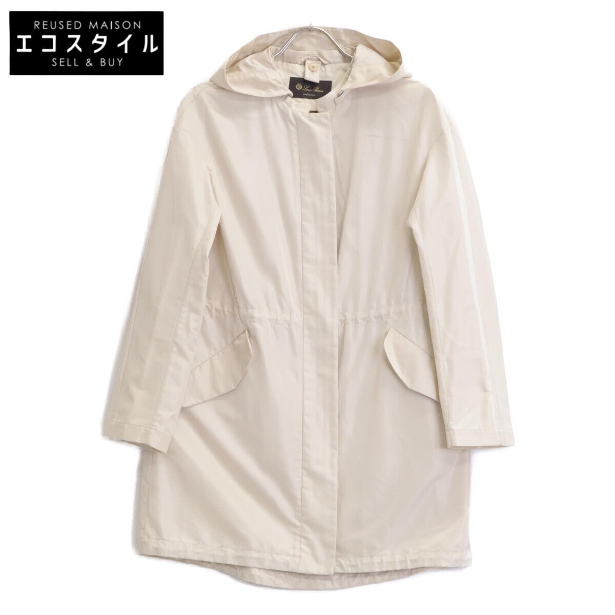 Loro Piana ロロピアーナ FAF6058 ﾍﾞｰｼﾞｭ ｼﾙｸ混 ﾌｰﾄﾞ付きｺｰﾄ 36