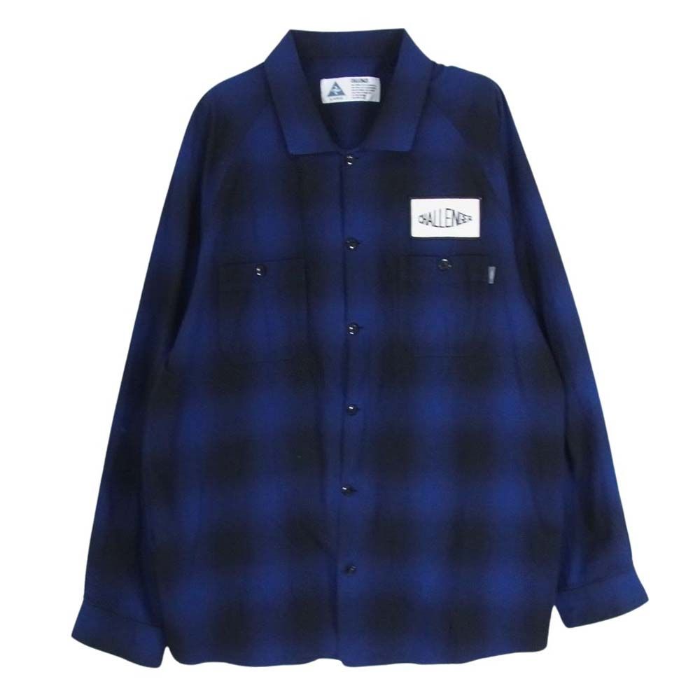 値下げ済 チャレンジャー ワークシャツ オンブレチェック ブルー L 開襟 CHALLENGER チャレンジャー CLG-SH 021-007 L/S CHECK WORK SHIRT