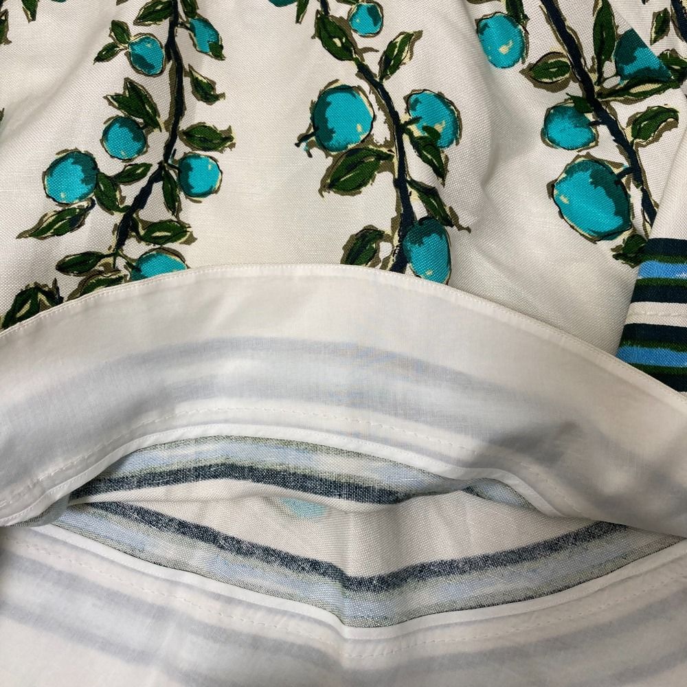 LOUIS VUITTON ルイヴィトン リネン シルク プリント ひざ丈 スカート 38 ホワイト×ブルー レディース 古着 GULLKHAN_COM