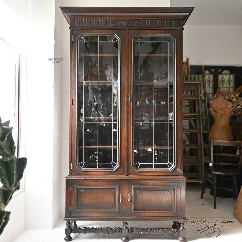 L3612-93 英国アンティーク オーク ガラスキャビネット 食器棚 本棚 L3612-93 英国アンティーク ガラスキャビネット 食器棚 キッチン