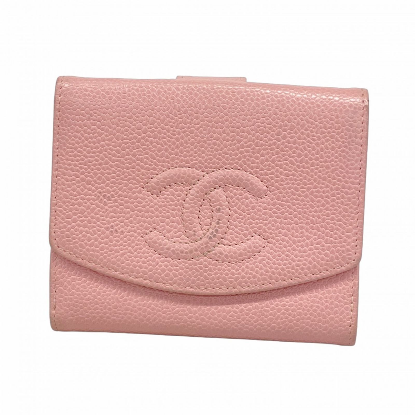希少 CHANEL シャネル ピンク キャビアスキン レザー 二つ折り財布 CHANEL シャネル マトラッセ ココマーク 二つ折り財布 ピンク