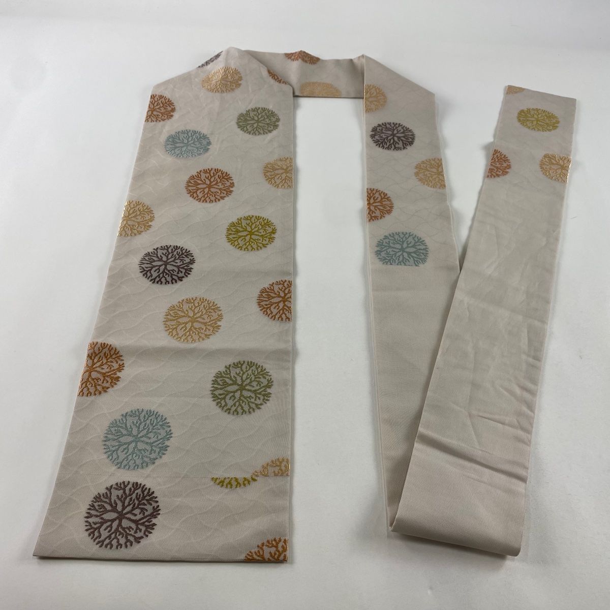 全通　ベージュ 曲線　名古屋帯　美品　正絹 名古屋帯 美品 秀品 正絹 【中古】の通販 by バイセル ラクマ店