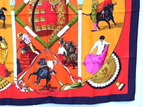 HERMES PLAZA DE TOROS 闘牛場 スカーフ シルク エルメス カレ90 PLAZA DE TOROS 闘牛場 スカーフ シルク ブルー