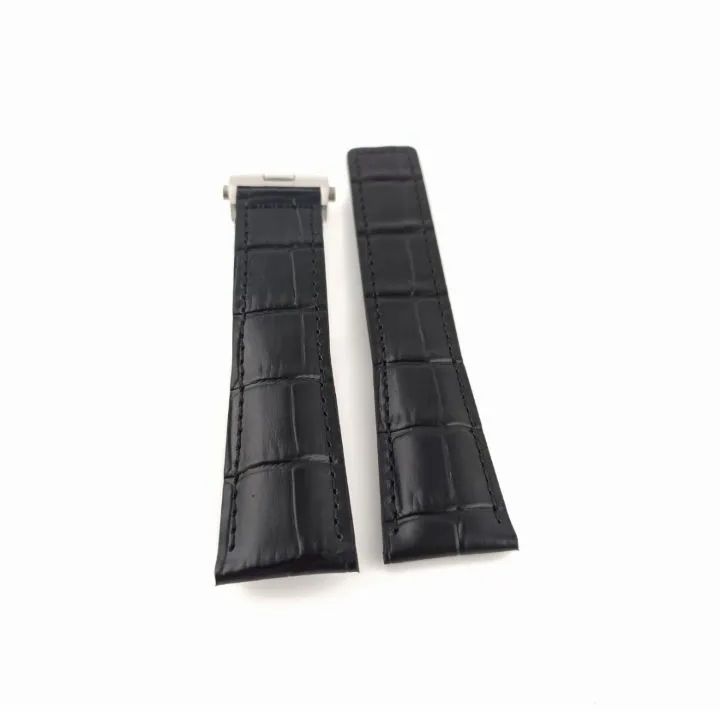 22mm 腕時計 レザー ベルト 防水仕様 ブラック 黒 Dバックル 【対応