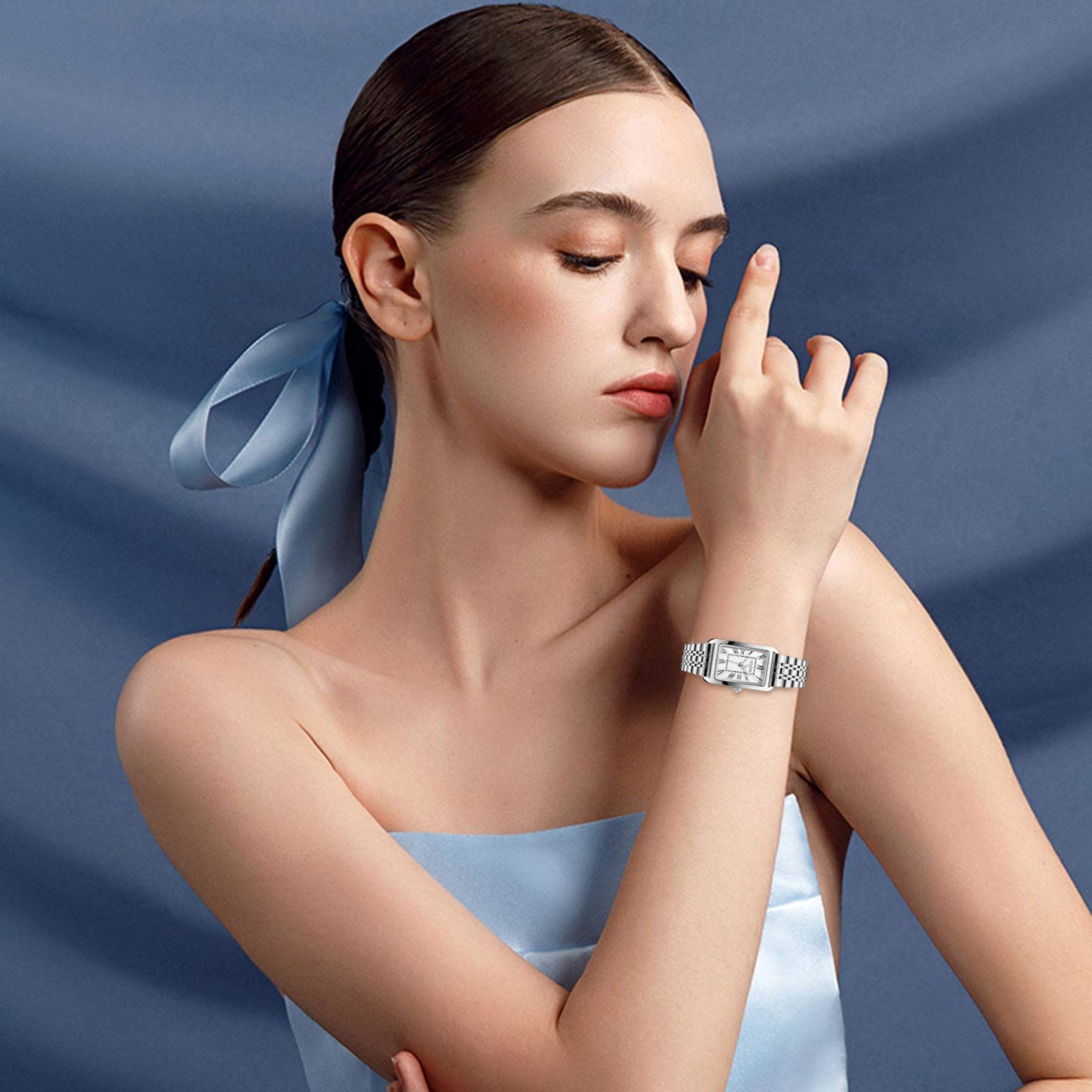 カジュアル 通勤 ステンレスバンド 通学 クオーツ ムーブメント スクエアフェース 時計 生活防水 腕時計 レディース シルバー watch RORIOS