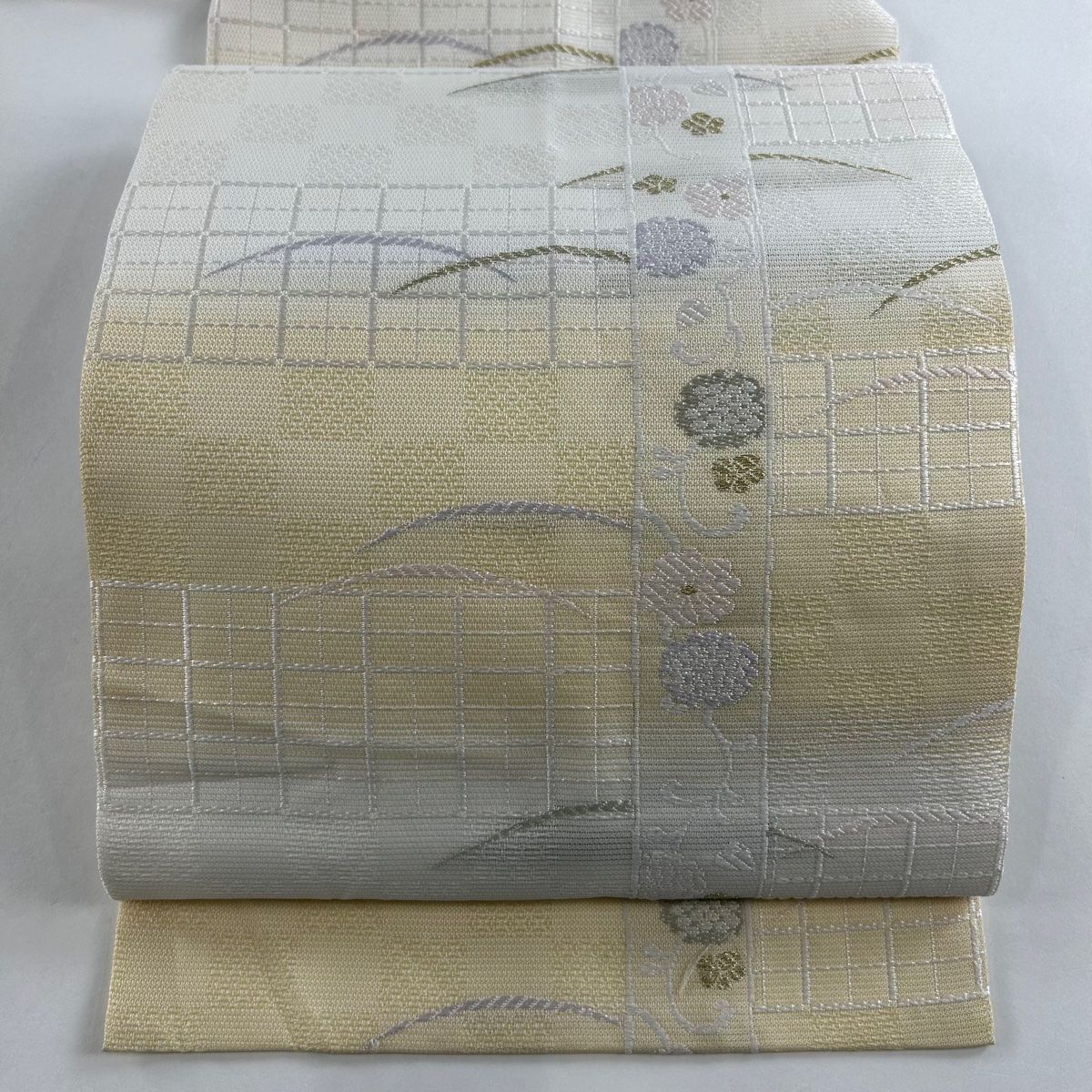 名古屋帯 美品 優品 流水 芝草 金糸 ベージュ 正絹 【中古】 名古屋帯