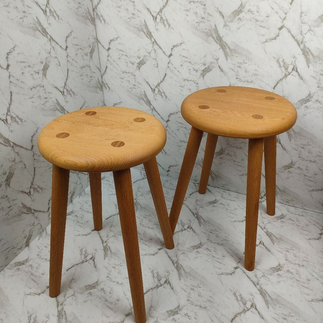 迅速発送】天然木 ナラ材 販売 職人手作り スツール2脚セット 工房齋
