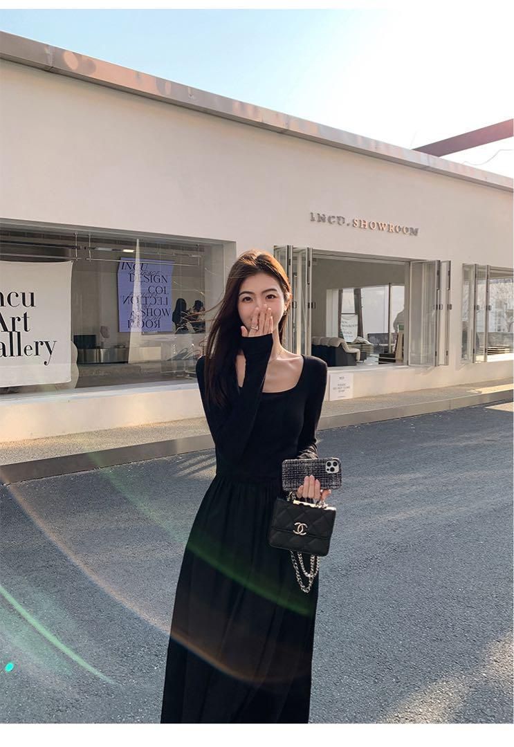 春の女子会に スクエアネックロングワンピ 上品 高見えコーデ