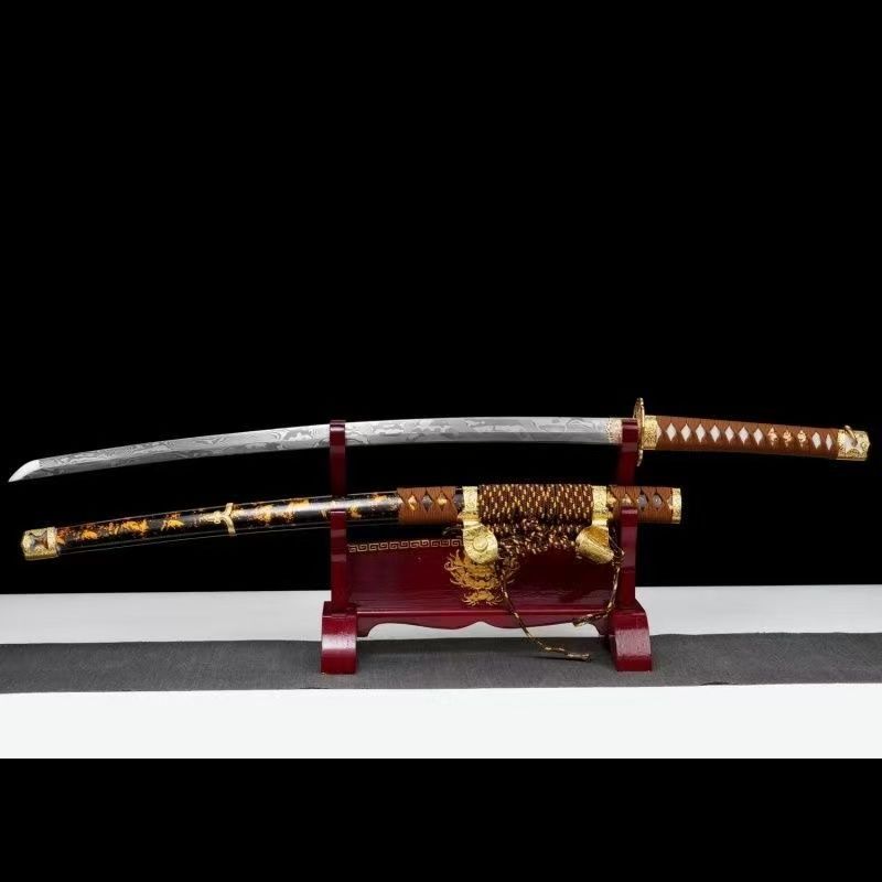 焼成打石紋模様鋼武士刀【金菊】武具　刀装具　日本刀　模造刀 居合刀  肋差 焼成打石紋模様鋼武士刀【金菊】武具 刀装具 日本刀 模造