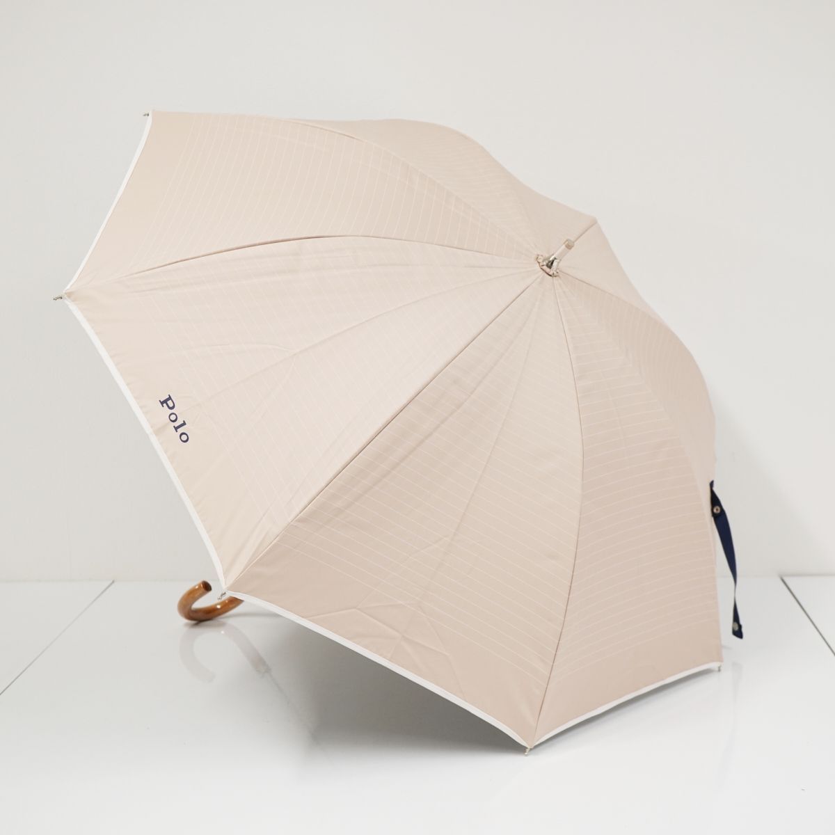 【未使用品】ポロラルフローレン ボーダー 晴雨兼用 折り畳み傘 ベージュ 日傘 Polo Ralph Lauren ポロラルフローレン USED美品 晴雨兼用