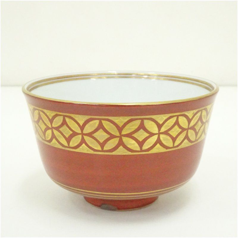 京焼 手塚景雲造 紅地金襴手七宝文茶碗 共箱 茶道 抹茶 おしゃれ 抹茶茶碗 抹茶碗 和食器 レトロ 茶器 骨董 茶わん 茶会 茶の湯 1月 冬