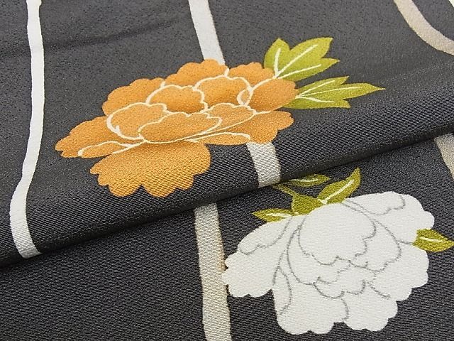 平和屋本店□極上 銀座 志ま亀 小紋 縞牡丹 たとう紙付き 正絹 逸品