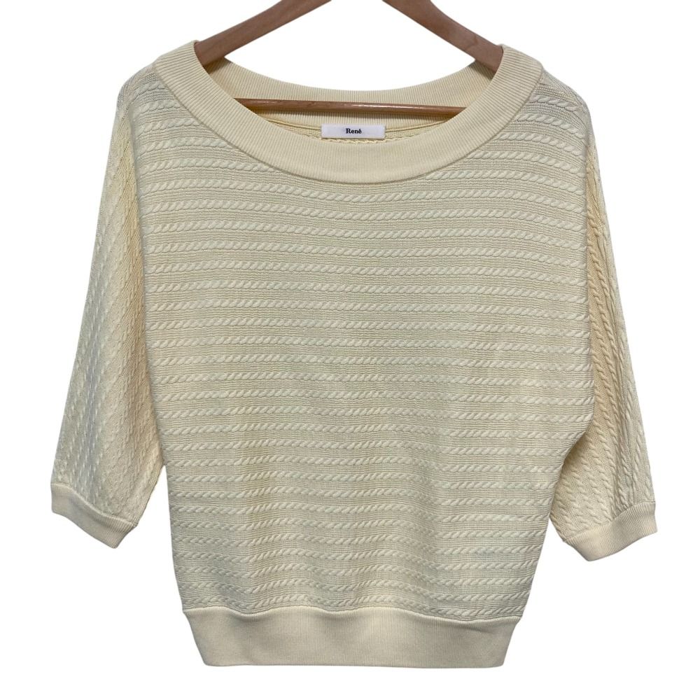 Rene basic ルネベーシック 日本製 半袖 ニット 34 ブルーグレー レディース 古着 中古 古着 Rene basic ルネベーシック 日本製 半袖 ニット 34 ブルー