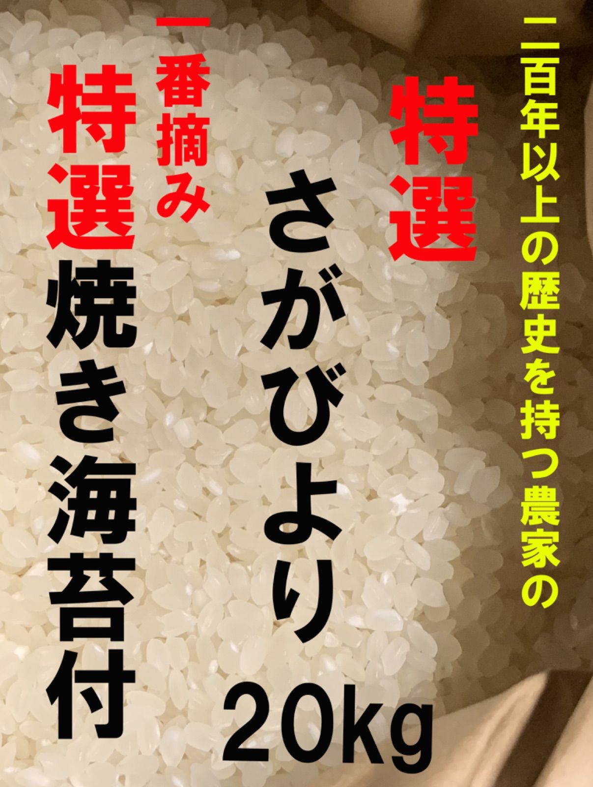 農家直送特選さがびより20kg&匠の技！秋芽1番佐賀有明海産焼きのり20枚