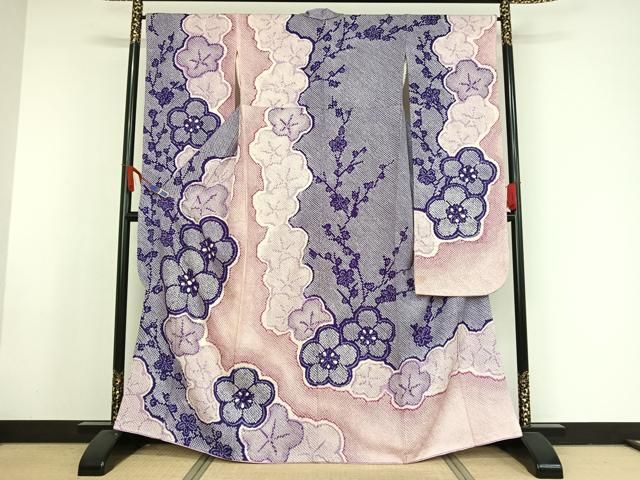平和屋着物○豪華振袖 総絞り 舞梅文 暈し染め 正絹 逸品
