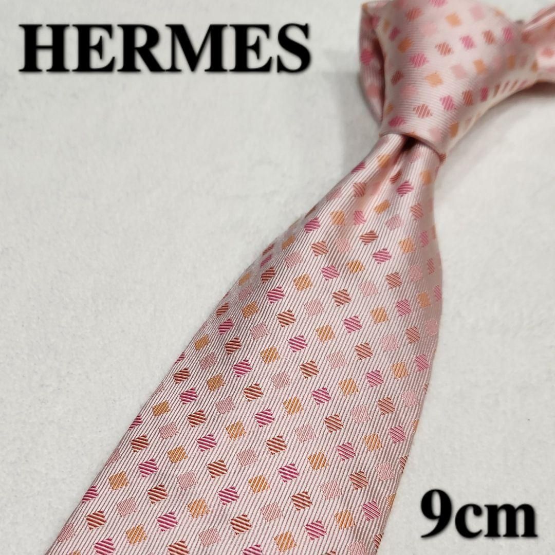 HERMES★ハイブランドネクタイ★ピンク★ドット★メンズ★シルク