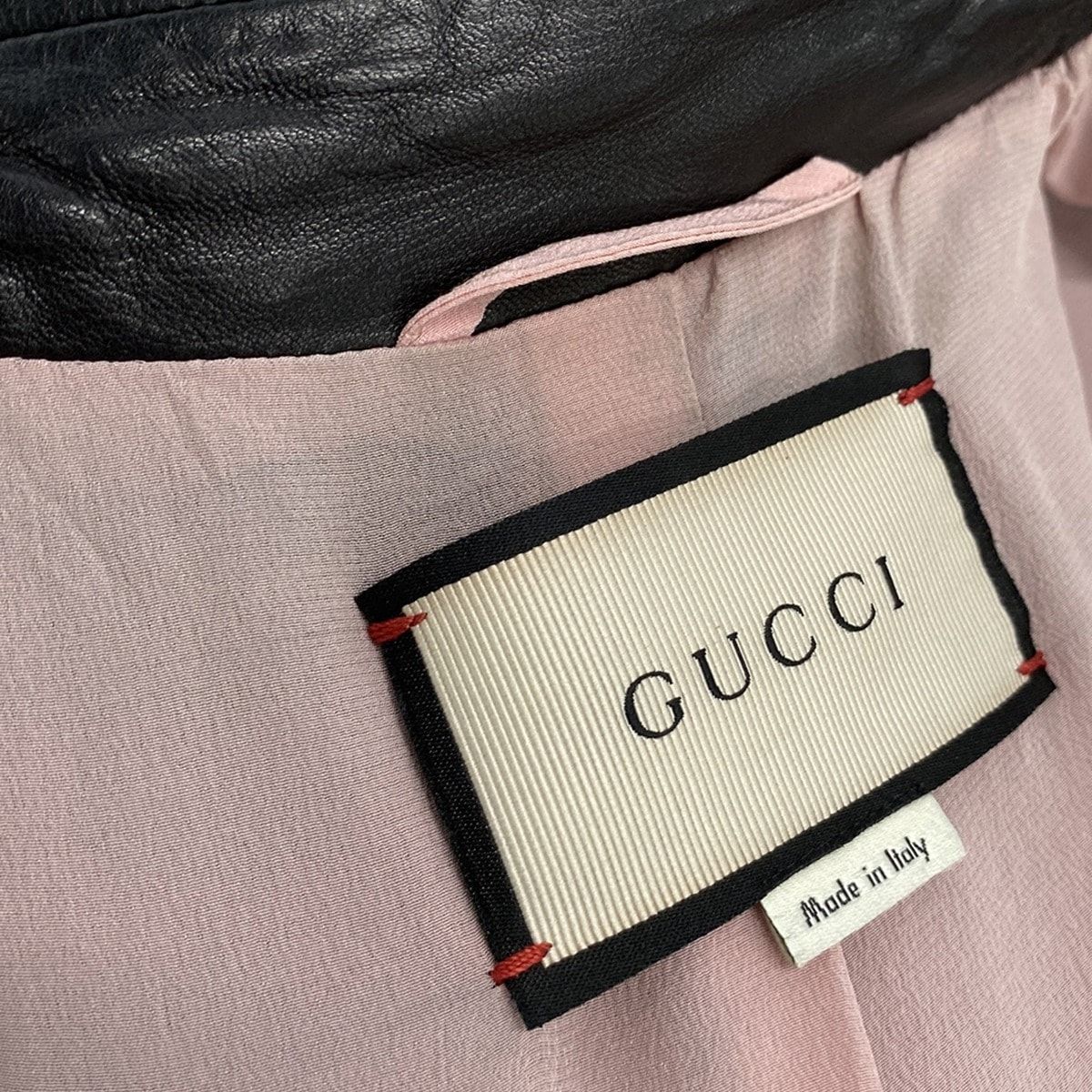 GUCCI(グッチ) ライダースジャケット サイズ38 S レディース - 468727 XG390 黒 長袖/ラムレザー/フリル/パール/春/秋 -  メルカリ