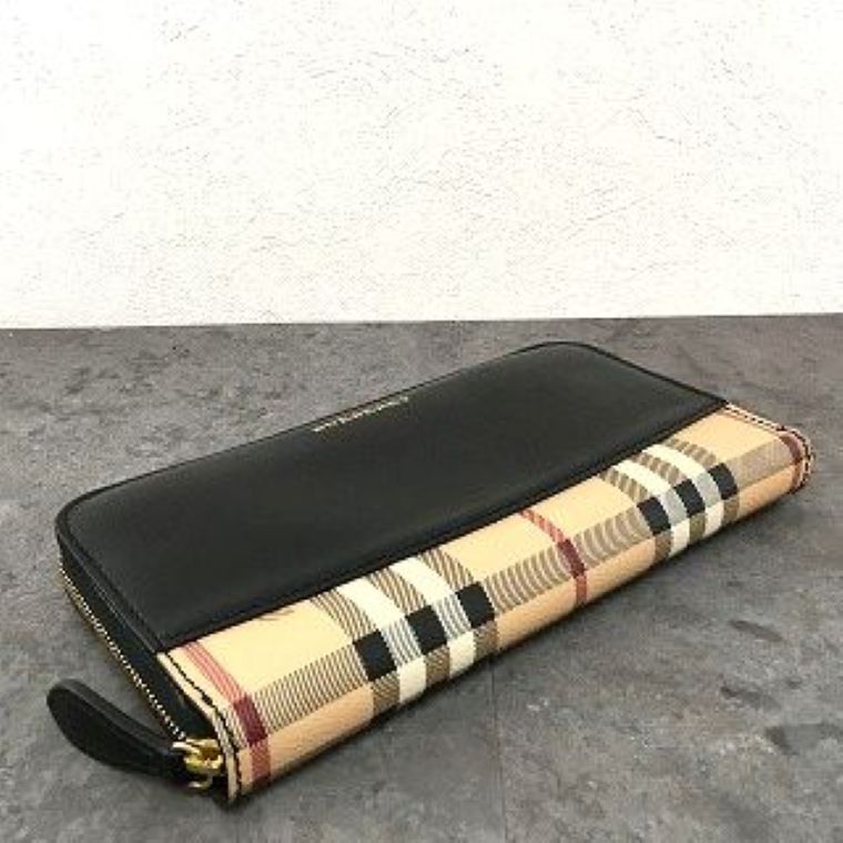 送料込み！ 状態良好 BURBERRY ジップウォレット チェック ブラック  