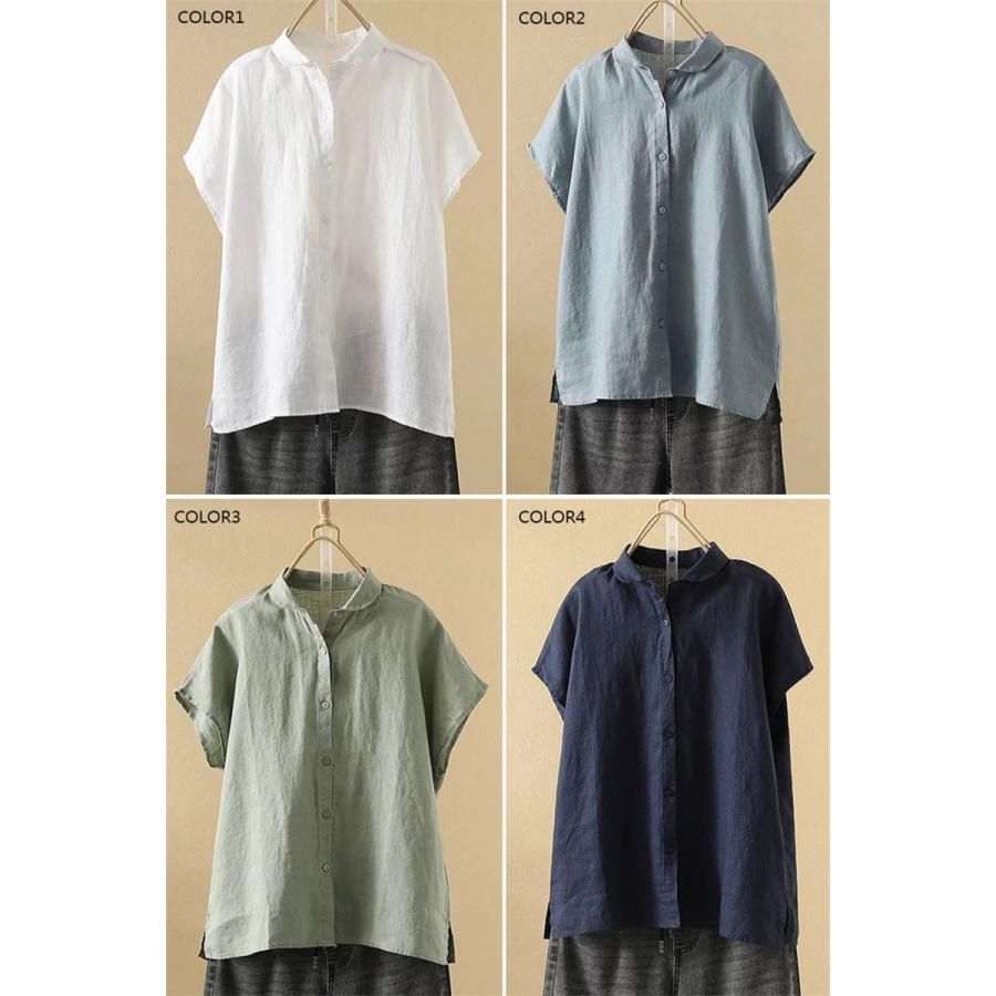 綿シャツ レディース シャツ 半袖 フレンチスリーブ 夏 おしゃれ 白シャツ シャツブラウス とろみ ドルマンスリーブ ドロップショルダ 前開け ボタン止め 折り襟 綿シャツ レディース シャツ 半袖 フレンチスリーブ 夏 おしゃれ