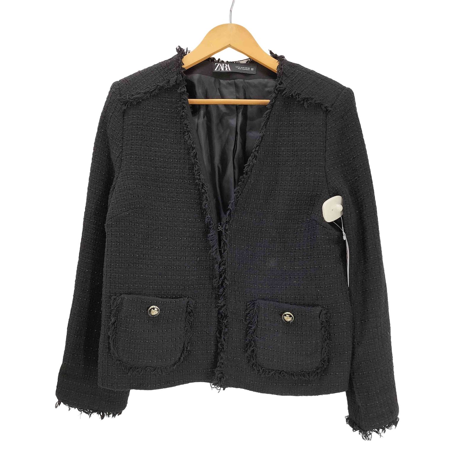 ザラ　ビジューボタンツイードジャケット ZARA ザラ ビジューボタン ツイードジャケット 総裏地 EUR S
