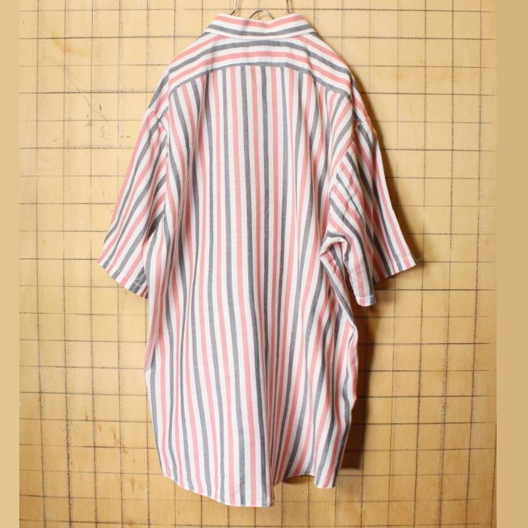 70s 80s EURO 半袖 ボックス ストライプシャツ レッドXL ss71