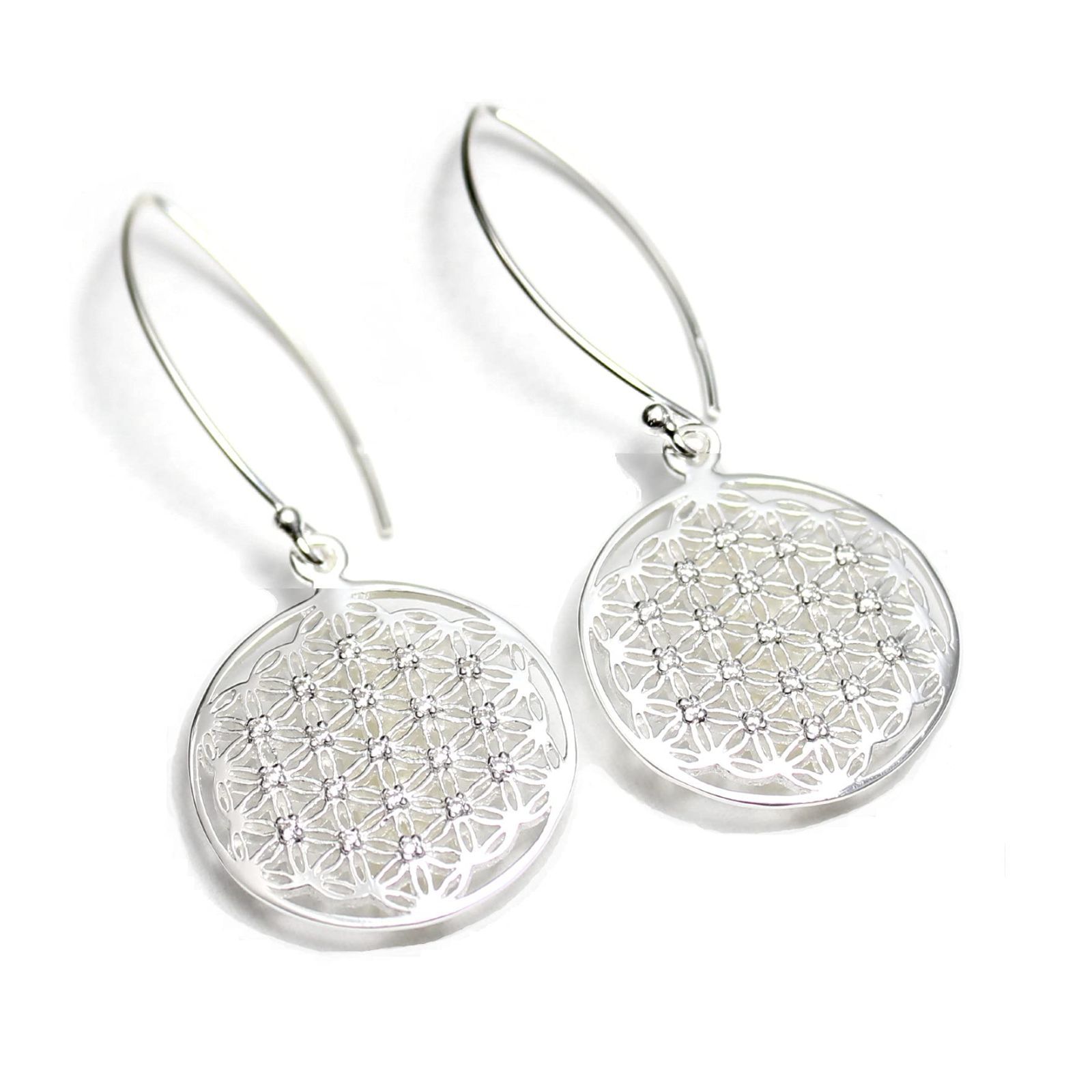 フラワーオブライフ flower of life 神 生命の花 シルバー９２５ ジルコニア ピアス フックタイプ