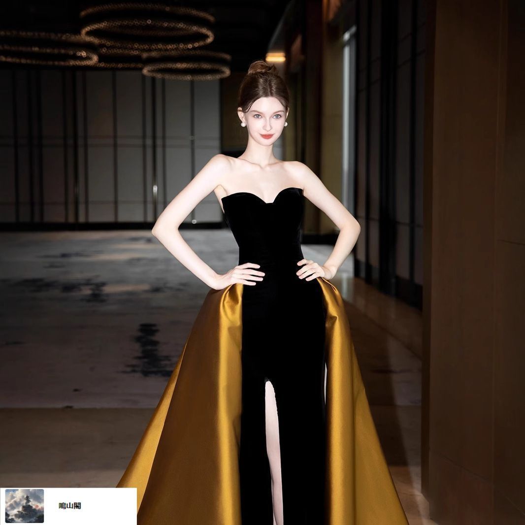 レディース 夏用 エレガント ブラック ロングドレス パーティー ワンピース 披露宴 舞台 成人式 結婚式 演奏会 謝恩会 ss