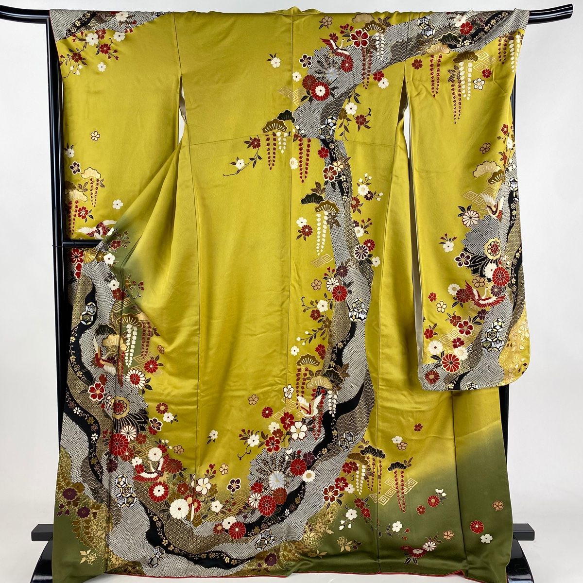 振袖フルセット 裄64cm 身丈171cm 振袖 帯 帯揚げ 帯締め 赤 S サイズ 2711 よしあき帯セット振袖 身長143-158cm 黒 bk-036