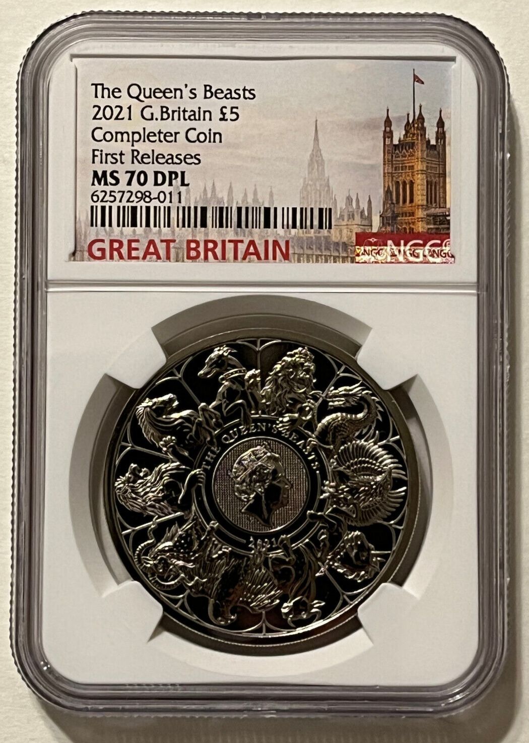 2021 UK Queens Beasts - Completer ￡5 BU Coin NGC MS70 DPL First Releases