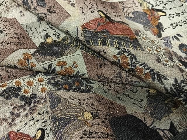 平和屋着物○上質な小紋 手描き 百人一首 金彩 鬼しぼ縮緬 正絹 逸品 未