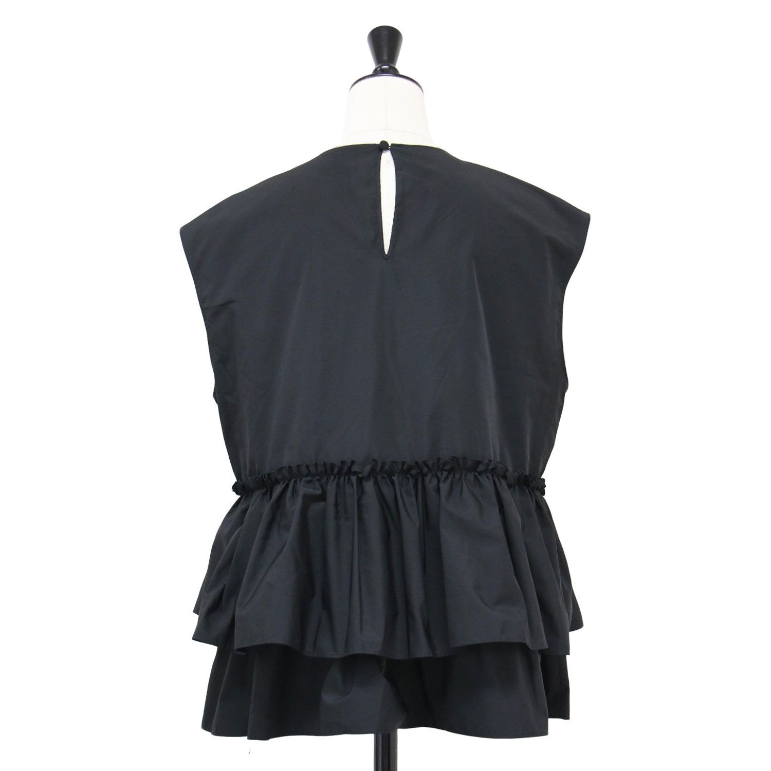 Ballsey ボールジー ブラウス ブラック 黒 サイズ 36 9号 | 23秋冬 ポリエステル シルク マット タフタ ギャザー ティアード ブラウス | プルオーバー ノースリーブ ペプラム | トップス シャツ カットソー レディース