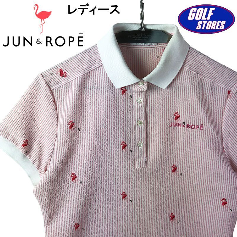 ジュン アンド ロペ 半袖ポロシャツ フラミンゴ 総柄 ピンク S