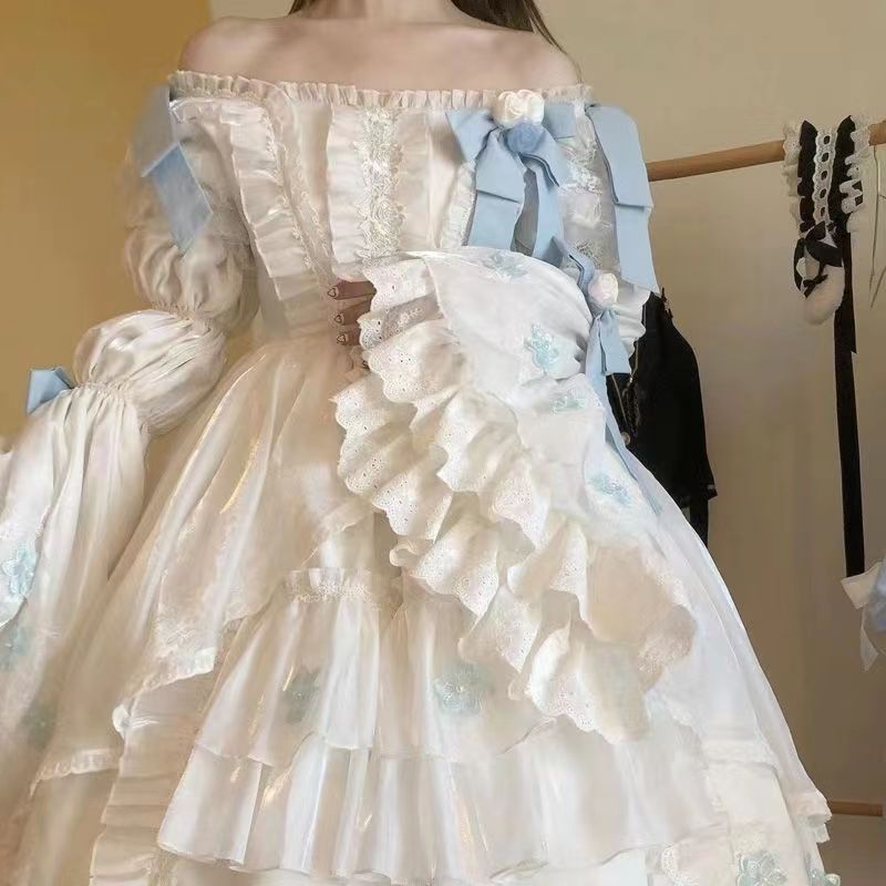 冬 ディンラン花 長袖ロリータワンピース 姫袖ワンピース ショール付き