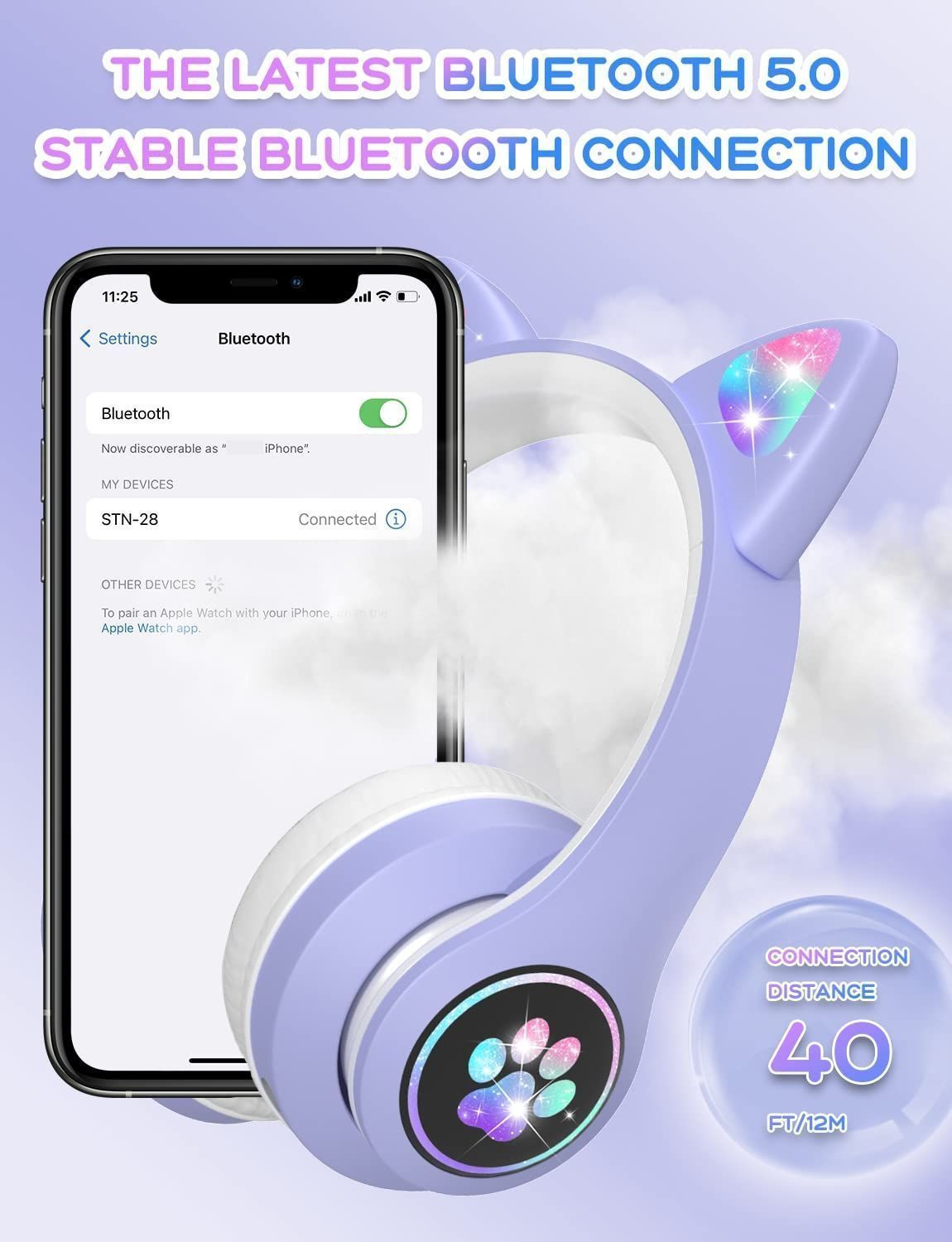 iClever 子供用ヘッドフォン Bluetoothヘッドフォン 猫耳LEDライト