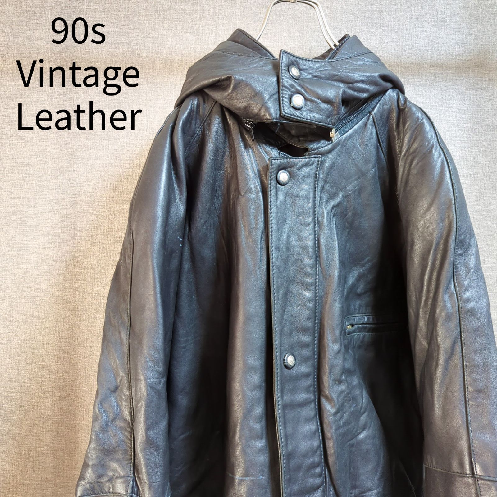 ヴィンテージ ロングレザージャケット 羊皮 黒 あたたかい 