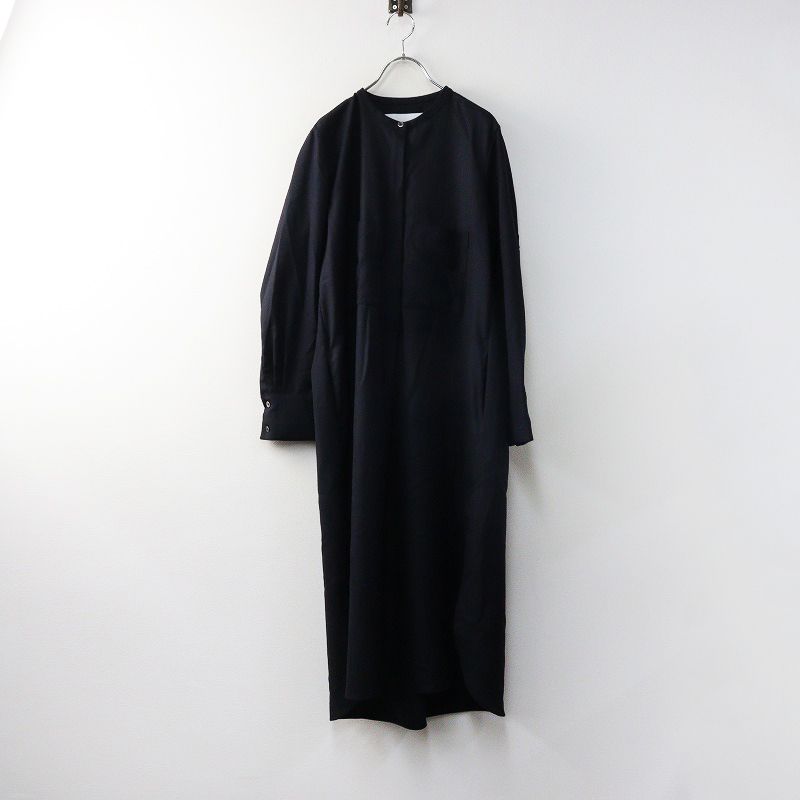 ティッカ TICCA ノーカラー スリット ワンピース F|ネイビー バンドカラー シャツ ポケット ヘリンボーン 2400014544107
