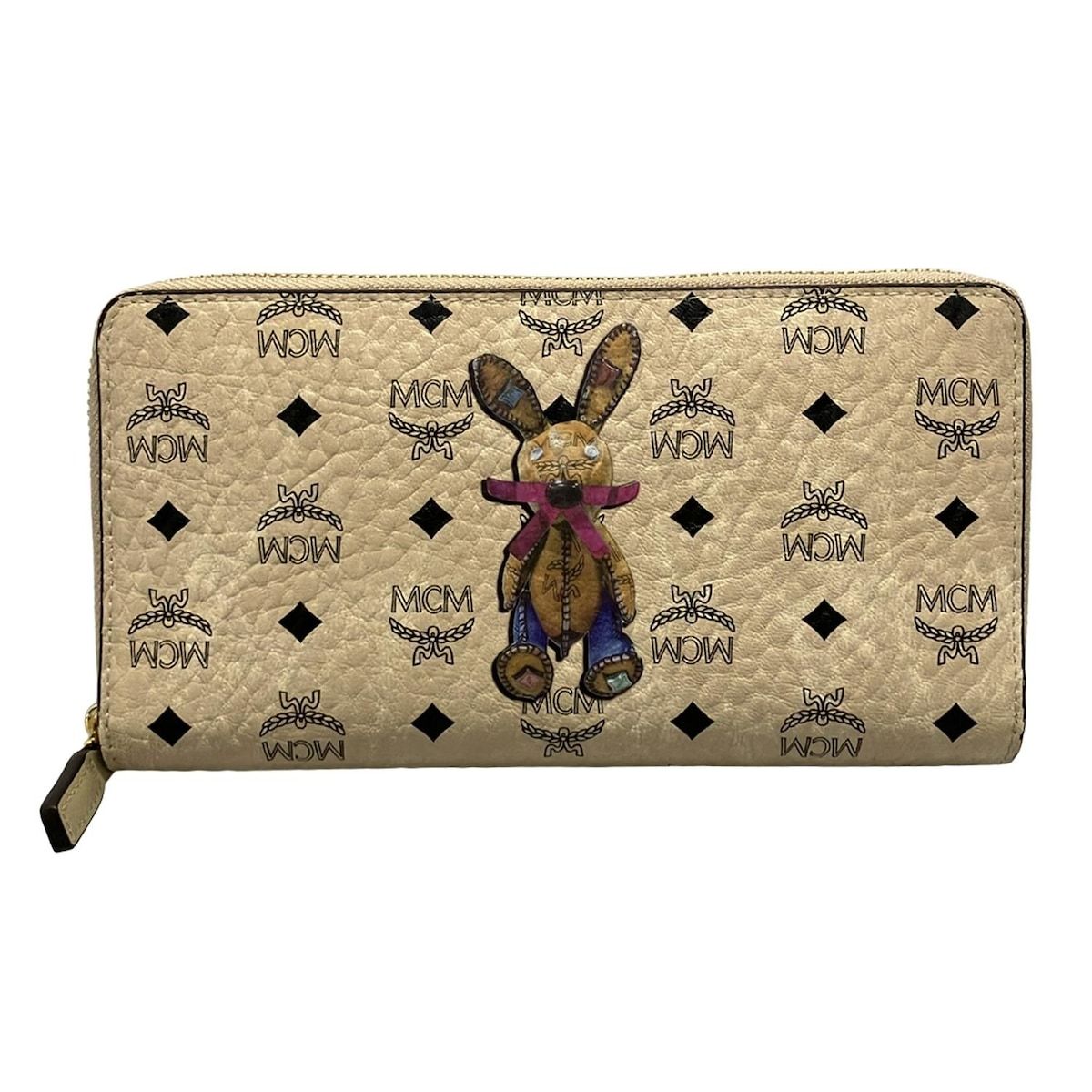MCM(エムシーエム) 長財布美品 - ベージュ×黒×マルチ ラウンド