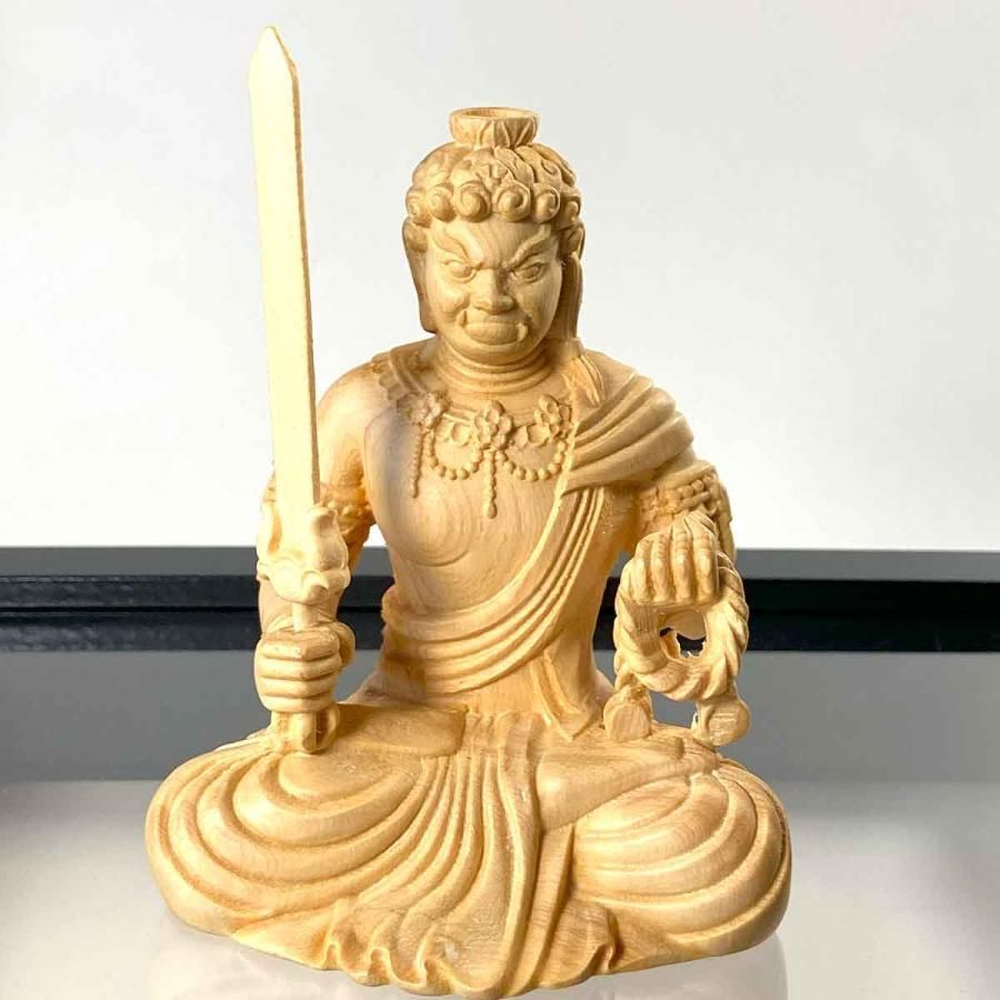 木彫りのお面　国籍不明 楽天市場】不動明王 28cm お不動さん 仏像 守本尊 酉年 炎 光背